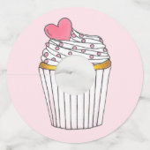 Roze Hart Cupcake Bruiloft Baby Shower Feest Wijnglaslabel (Voorkant)
