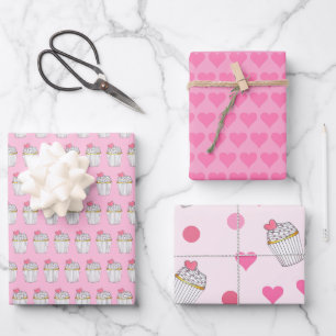 Roze Hart Cupcake Cake Beslag Stippen Inpakpapier Vel