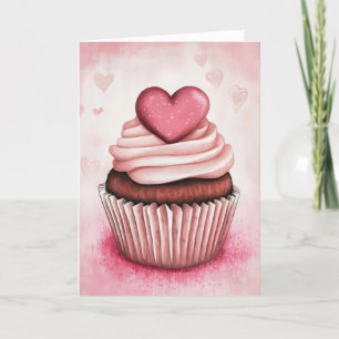 Roze Hart Cupcake Feestdagen Kaart