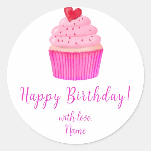 Roze Hart Cupcake Gift Label Sticker (Voorkant)