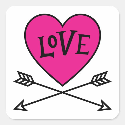 Roze Hart Cupido's Boogjes LIEFDE Vierkante Sticker (Voorkant)