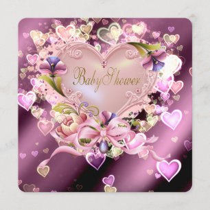 Roze Hart Damask Baby Meisje Douche Kaart