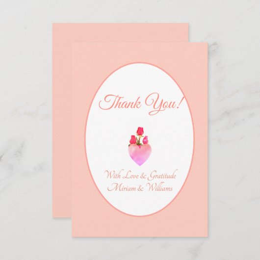 Roze Hart Dank u Bedankkaart (Voorkant / Achterkant)