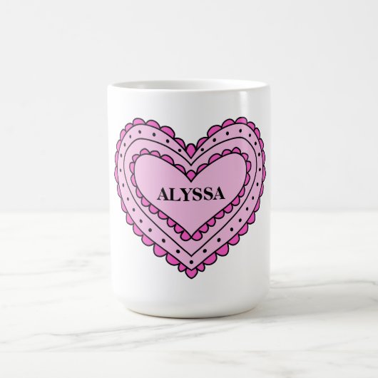 Roze Hart Design Mok voor Meisjes, Custom Name Cup (Center)
