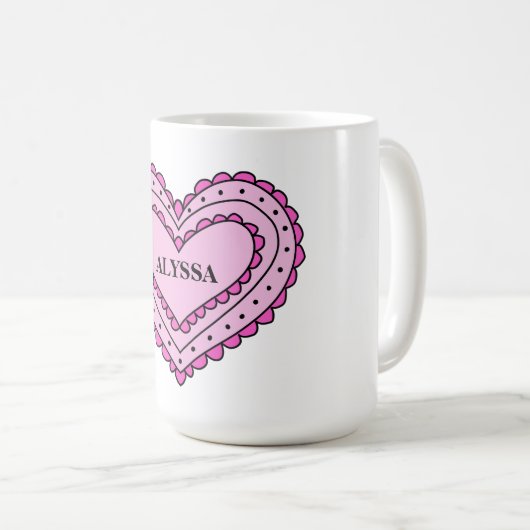 Roze Hart Design Mok voor Meisjes, Custom Name Cup (Voorkant rechts)