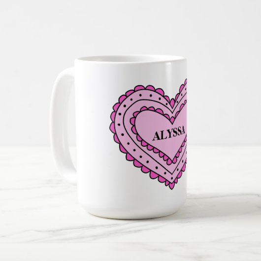 Roze Hart Design Mok voor Meisjes, Custom Name Cup (Voorkant links)