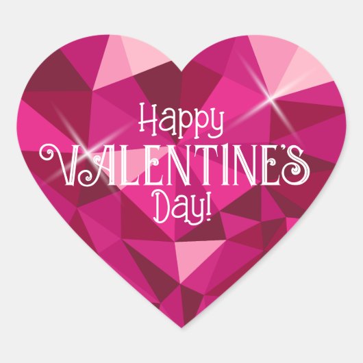 Roze Hart Edelsteen Valentijnsdag sticker (Voorkant)