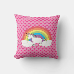 Roze hart eenhoorn regenboog kussen