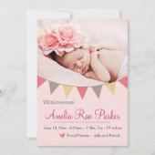 Roze hart en banner - Aankondiging geboorte nieuwe (Voorkant)