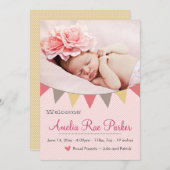 Roze hart en banner - Aankondiging geboorte nieuwe (Voorkant / Achterkant)