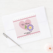 Roze Hart en Bloem Valentijnsdag Vierkante Sticker (Envelop)