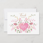 Roze Hart en Bloemen Bruidsfeest Bedankkaart (Voorkant)
