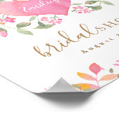 Roze hart- en bloemen bruidsfeest welkom poster (Hoek)