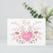 Roze Hart en Bloemen Bruidsmeisjesfeest Bedankkaart (Staand voorkant)