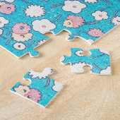 Roze hart en bloemen houden van puzzle legpuzzel (Zijkant)