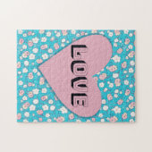 Roze hart en bloemen houden van puzzle legpuzzel (Horizontaal)