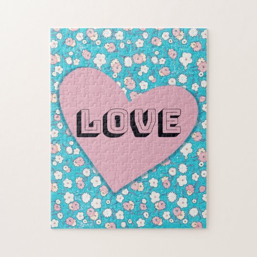 Roze hart en bloemen houden van puzzle legpuzzel (Verticaal)