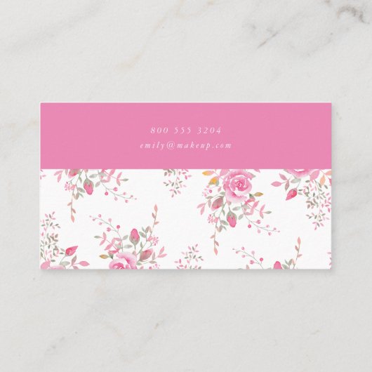 Roze hart en bloemen visitekaartje (Achterkant)