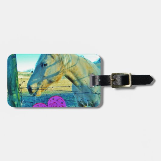 Roze hart en gele paarden bagagelabel (Voorkant horizontaal)