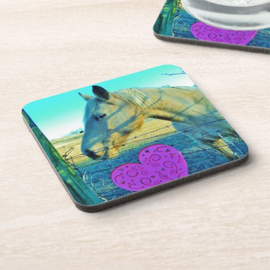 Roze hart en gele paarden bier onderzetter (Linkerzijde)