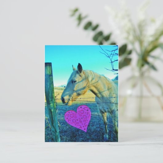 Roze hart en gele paarden briefkaart (Staand voorkant)