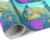 Roze hart en gele paarden cadeaupapier (Rol Hoek)