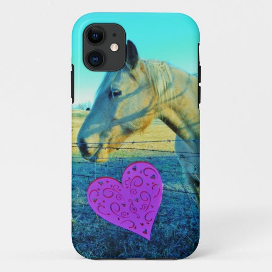 Roze hart en gele paarden Case-Mate iPhone case (Achterkant)