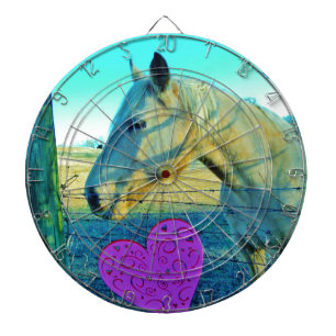 Roze hart en gele paarden dartbord