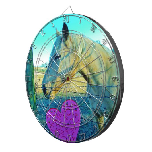 Roze hart en gele paarden dartbord (Voorkant Rechts)