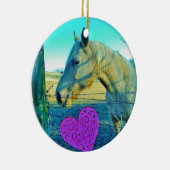 Roze hart en gele paarden keramisch ornament (Rechts)