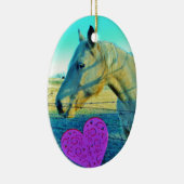 Roze hart en gele paarden keramisch ornament (Rechts)