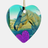 Roze hart en gele paarden keramisch ornament (Rechts)