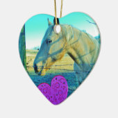 Roze hart en gele paarden keramisch ornament (Links)