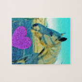 Roze hart en gele paarden legpuzzel (Horizontaal)