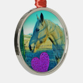 Roze hart en gele paarden metalen ornament (Rechts)