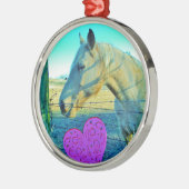Roze hart en gele paarden metalen ornament (Links)