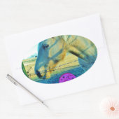 Roze hart en gele paarden ovale sticker (Envelop)