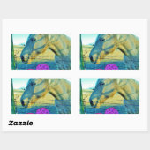 Roze hart en gele paarden rechthoekige sticker (Vel)