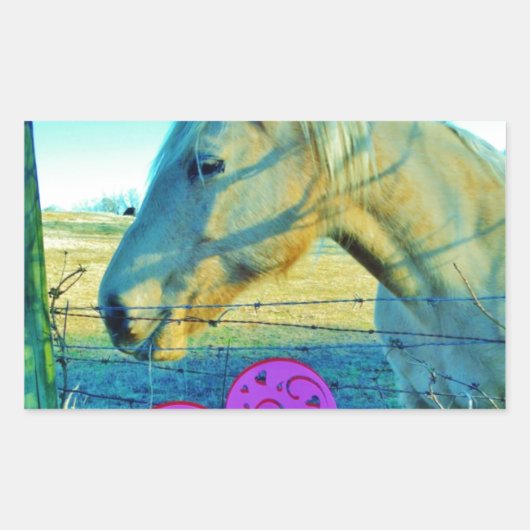Roze hart en gele paarden rechthoekige sticker (Voorkant)