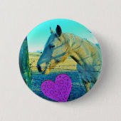 Roze hart en gele paarden ronde button 5,7 cm (Voorkant)