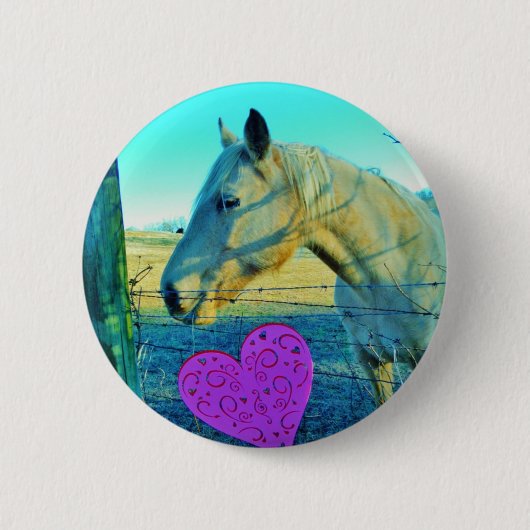 Roze hart en gele paarden ronde button 5,7 cm (Voorkant)