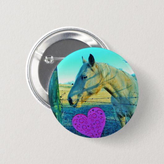 Roze hart en gele paarden ronde button 5,7 cm (Voorkant /achterkant)