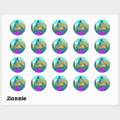 Roze hart en gele paarden ronde sticker (Vel)
