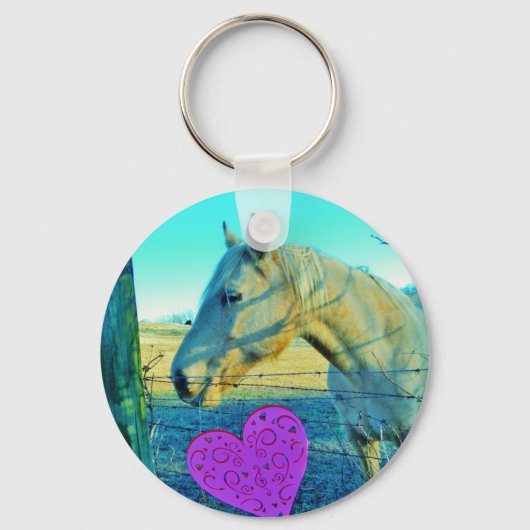 Roze hart en gele paarden sleutelhanger (Voorkant)