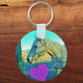 Roze hart en gele paarden sleutelhanger (Voorkant)