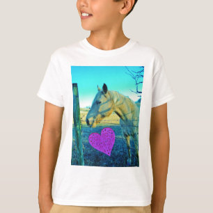 Roze hart en gele paarden t-shirt