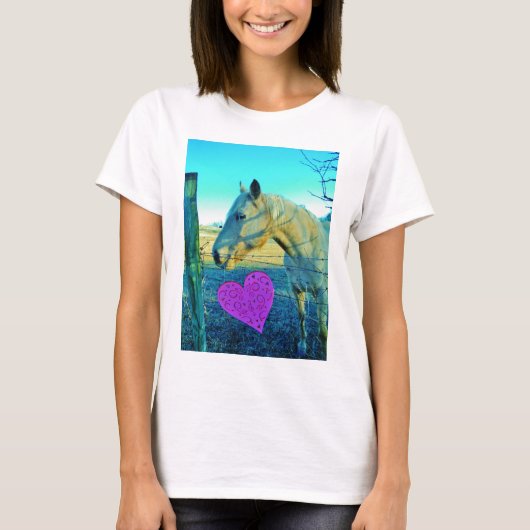 Roze hart en gele paarden t-shirt (Voorkant)