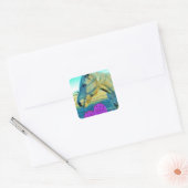Roze hart en gele paarden vierkante sticker (Envelop)