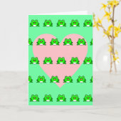 Roze Hart en Kikkers Sprong Jaar Verjaardag Kaart (Gele Bloem)