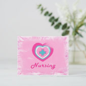 Roze hart en kruisverpleging briefkaart (Staand voorkant)